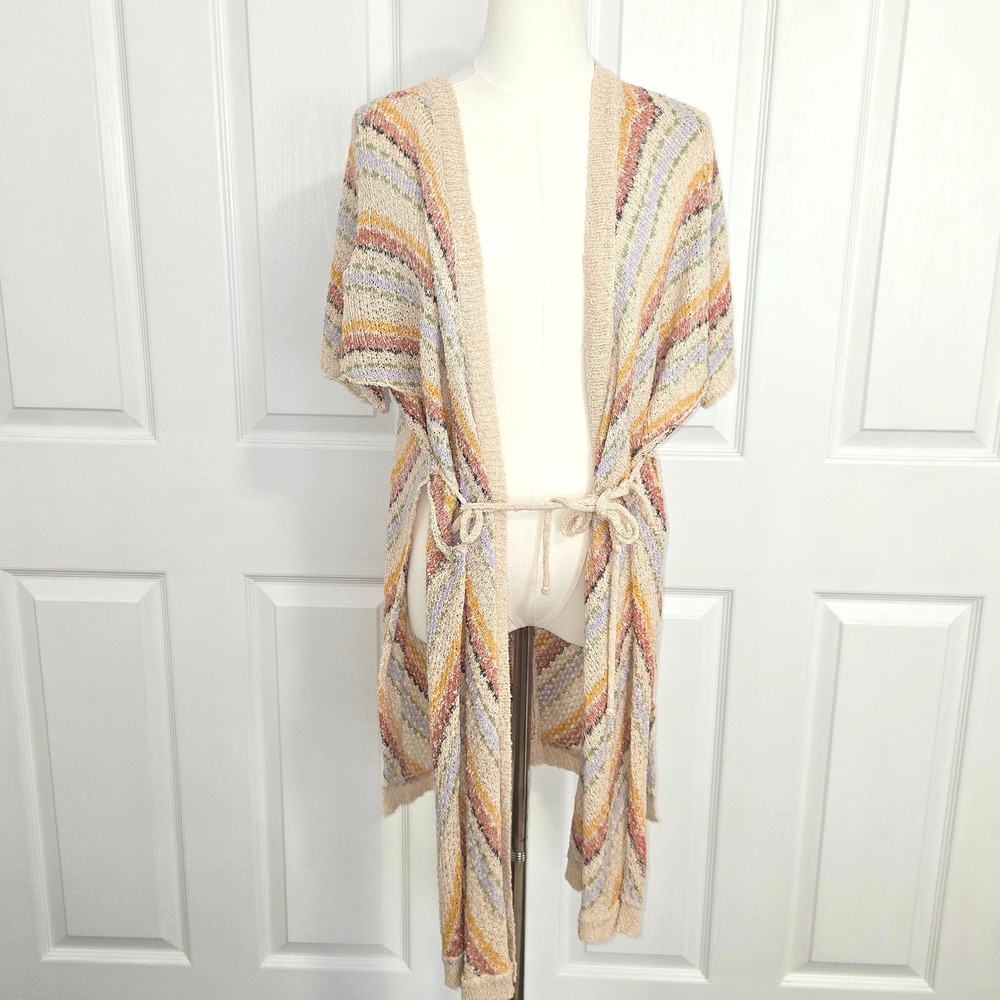 Loveriche Cardigan Womens 1X Multicolor Chevron Stripe Crochet Tie 12W2040LX
